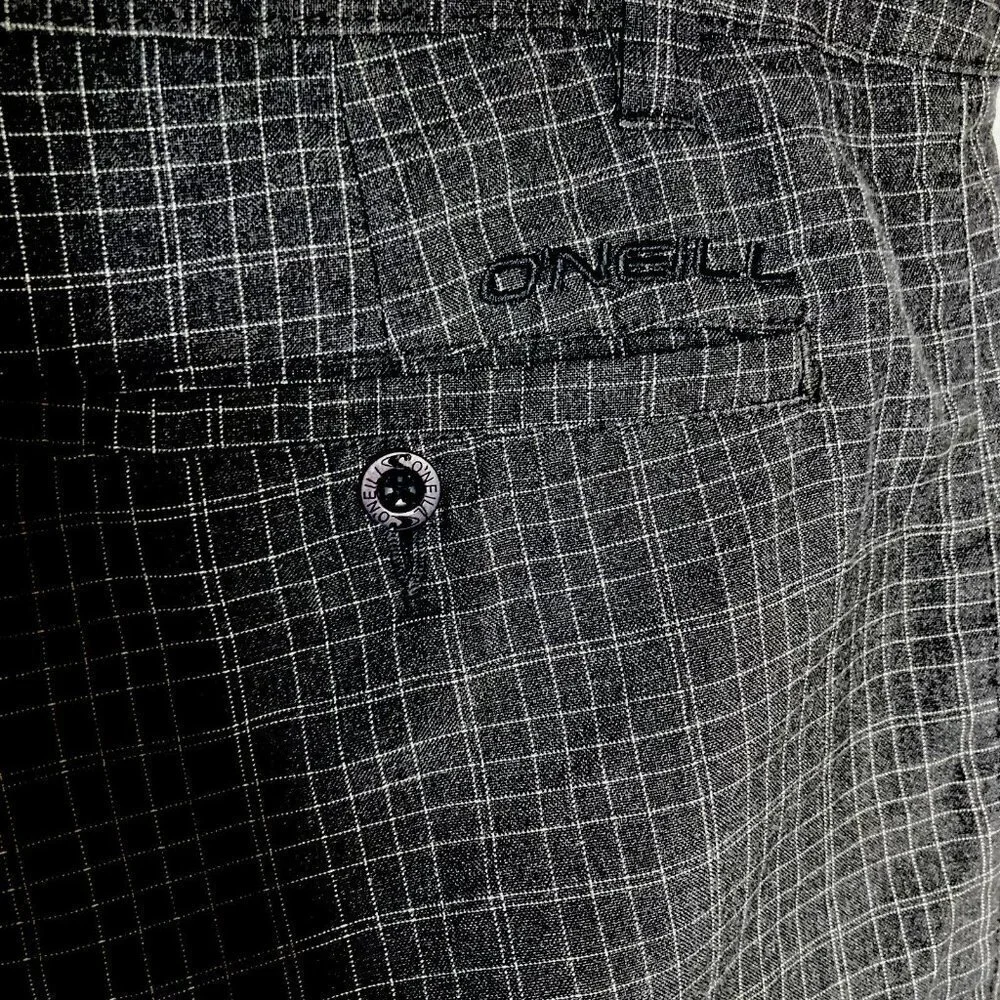 O'Neill Gray Window Pane Plaid Mens 38 Flat Front Casual‎ Bermuda Golf Shorts
